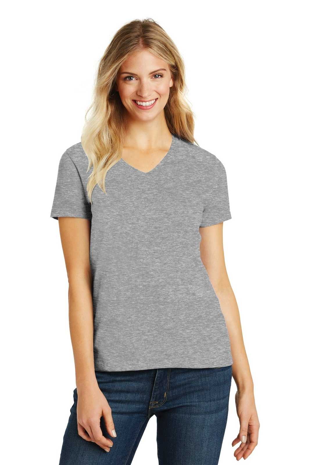 District DM1190L Women&#39;s Perfect Blend V-Neck Tee - Light Heather Gray - HIT a Double - 1