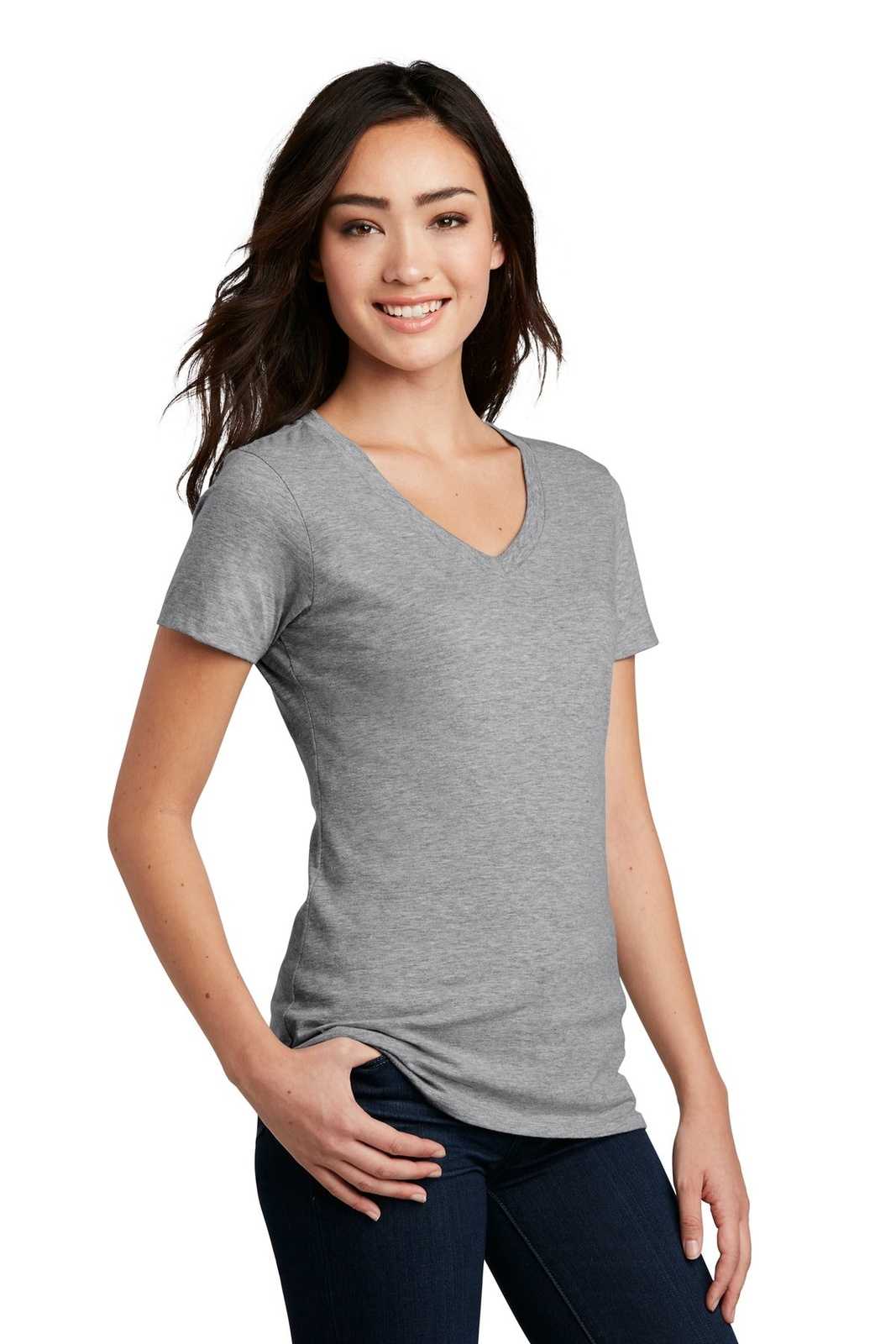 District DM1190L Women&#39;s Perfect Blend V-Neck Tee - Light Heather Gray - HIT a Double - 4