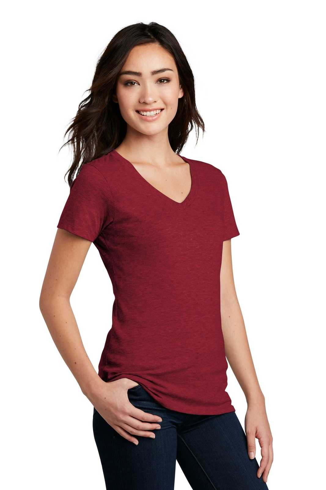 District DM1190L Women&#39;s Perfect Blend V-Neck Tee - Red Fleck - HIT a Double - 4