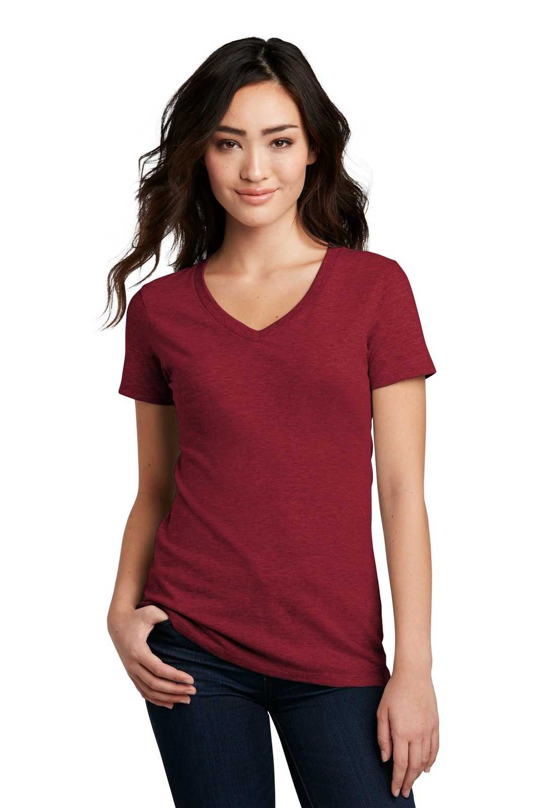 District DM1190L Women&#39;s Perfect Blend V-Neck Tee - Red Fleck - HIT a Double - 1
