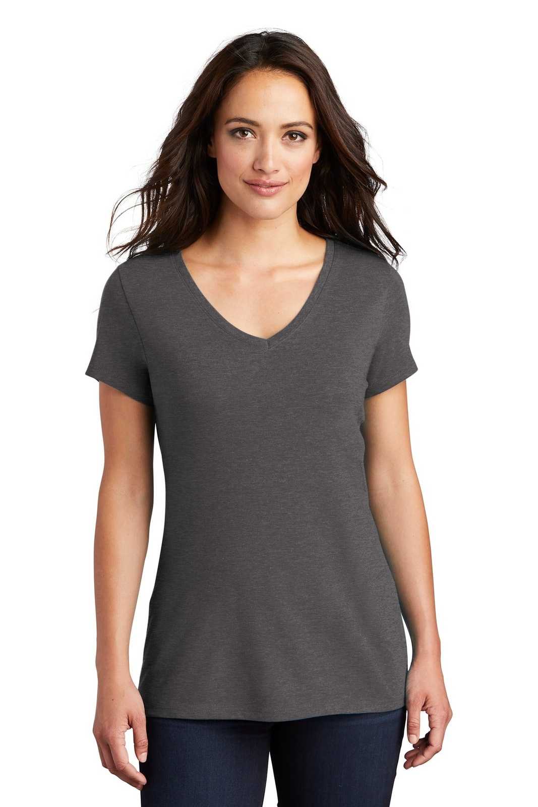 District DM1350L Women&#39;s Perfect Tri V-Neck Tee - Heathered Charcoal - HIT a Double - 1