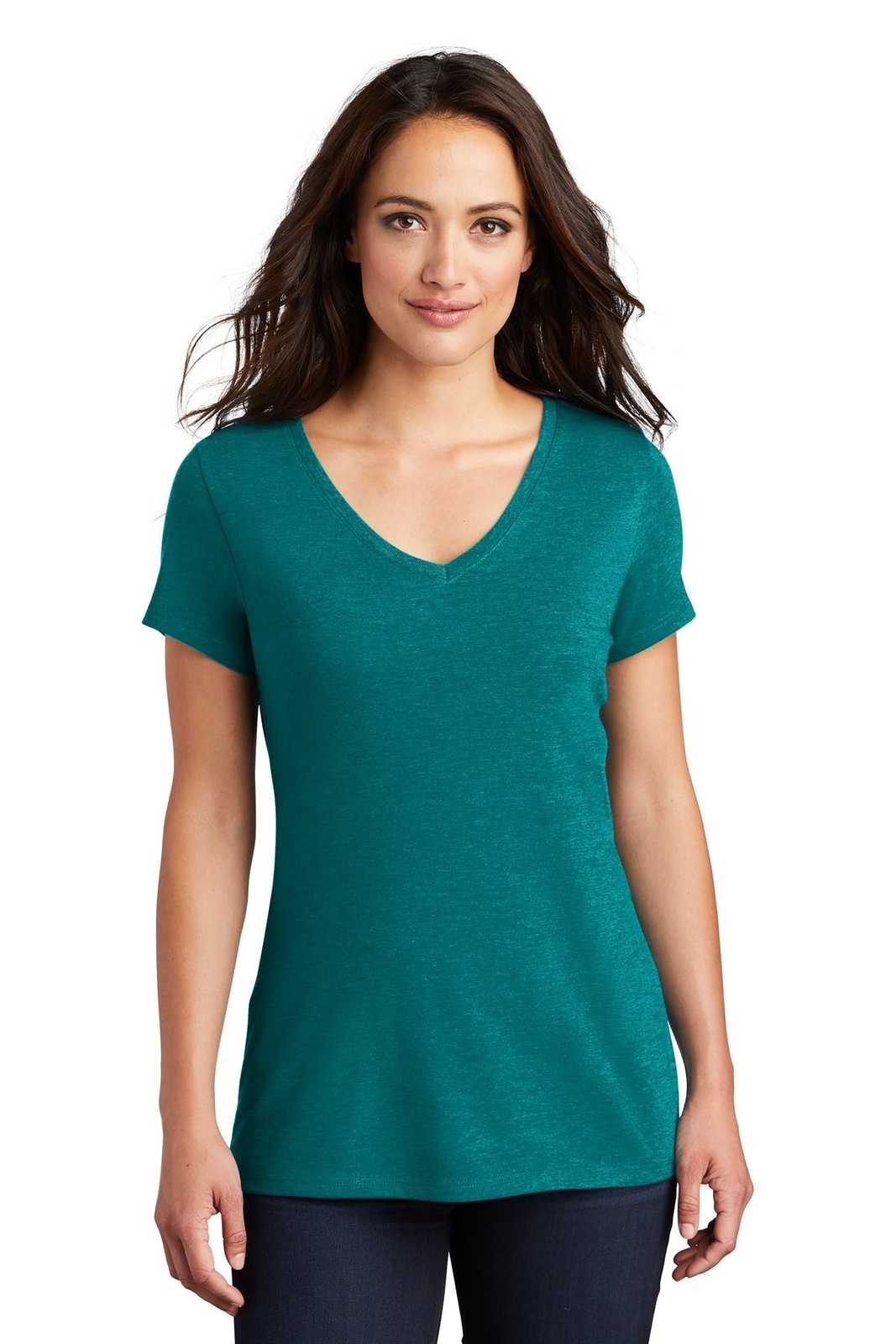 District DM1350L Women&#39;s Perfect Tri V-Neck Tee - Heathered Teal - HIT a Double - 1