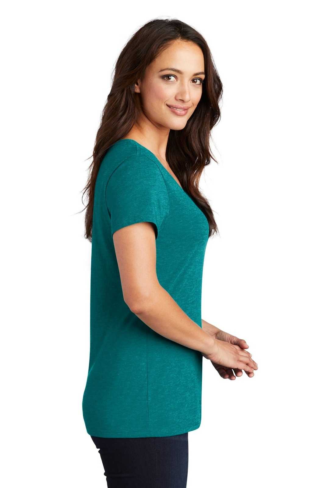 District DM1350L Women&#39;s Perfect Tri V-Neck Tee - Heathered Teal - HIT a Double - 3