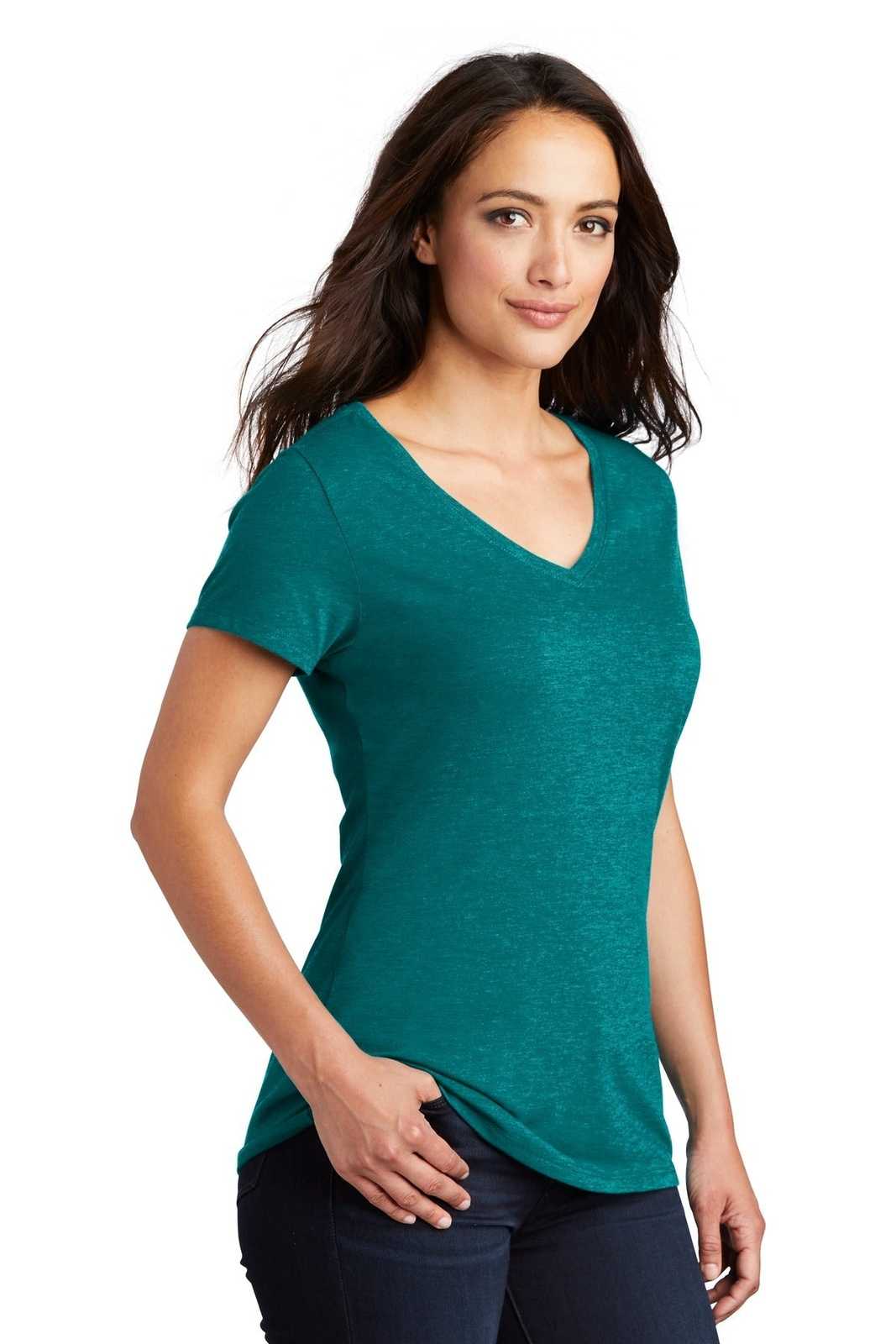 District DM1350L Women&#39;s Perfect Tri V-Neck Tee - Heathered Teal - HIT a Double - 4