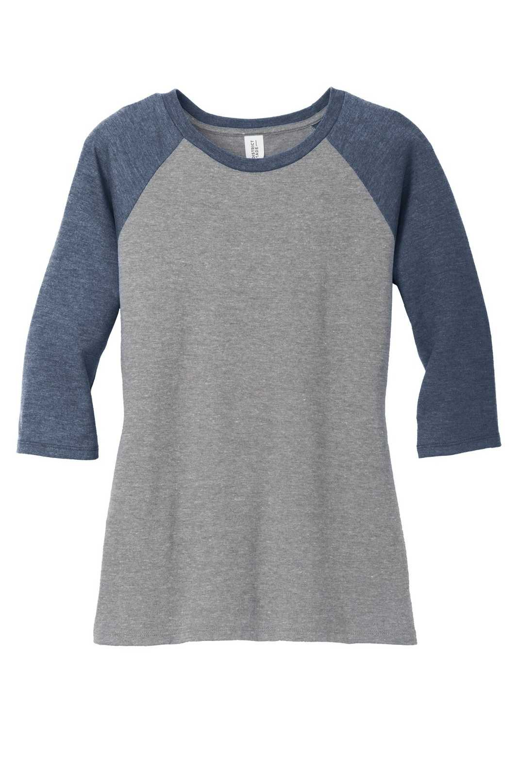 District DM136L Women&#39;s Perfect Tri 3/4-Sleeve Raglan - Navy Frost Gray Frost - HIT a Double - 5