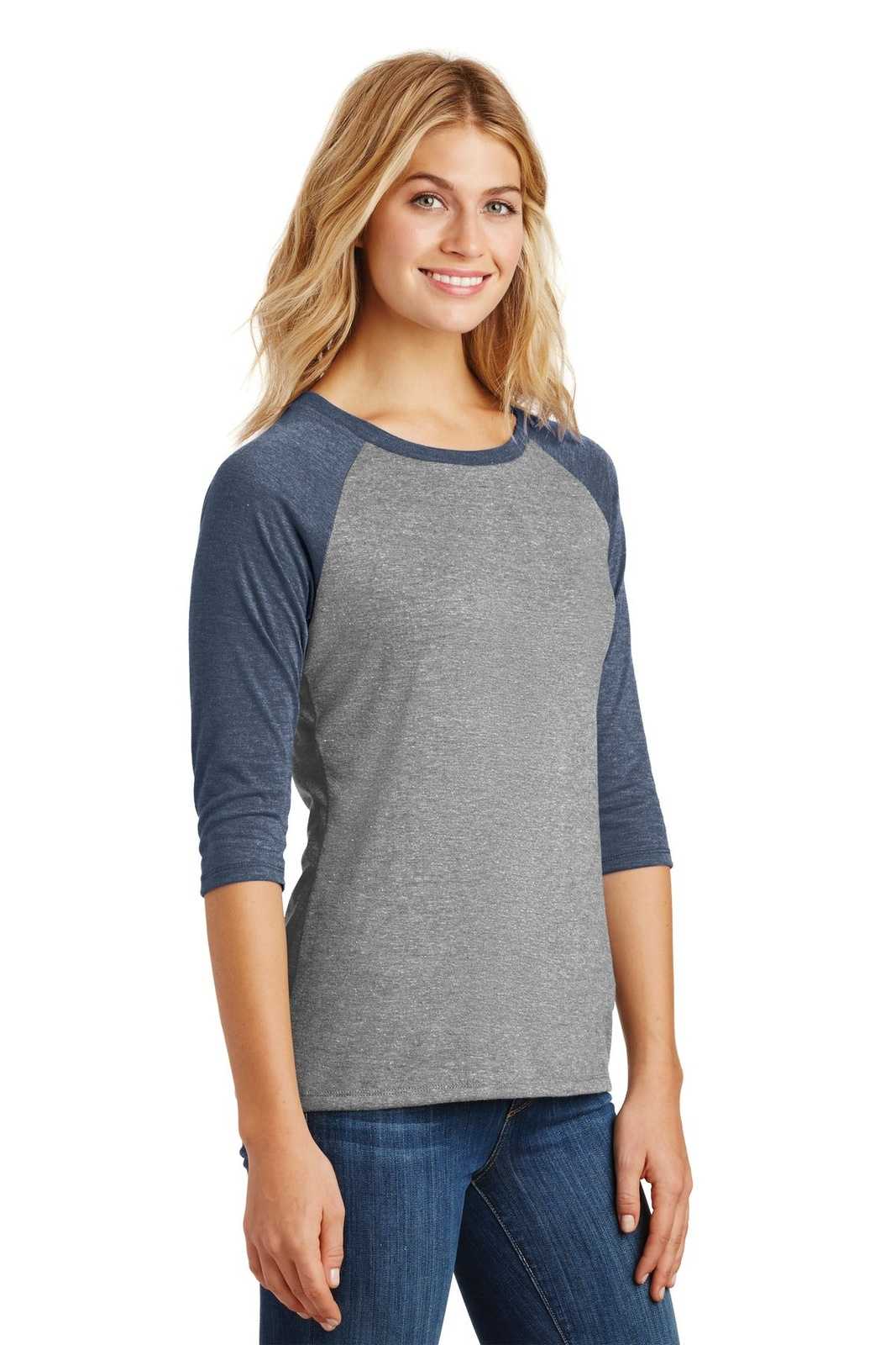 District DM136L Women&#39;s Perfect Tri 3/4-Sleeve Raglan - Navy Frost Gray Frost - HIT a Double - 4