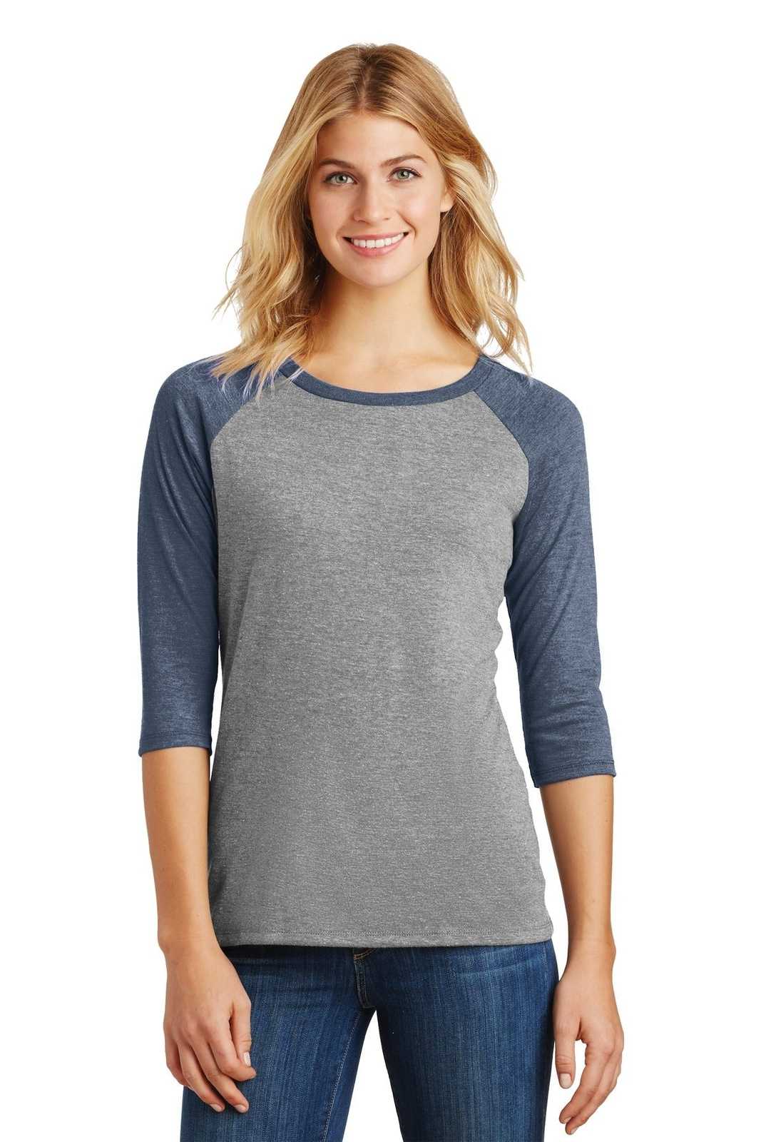 District DM136L Women&#39;s Perfect Tri 3/4-Sleeve Raglan - Navy Frost Gray Frost - HIT a Double - 1