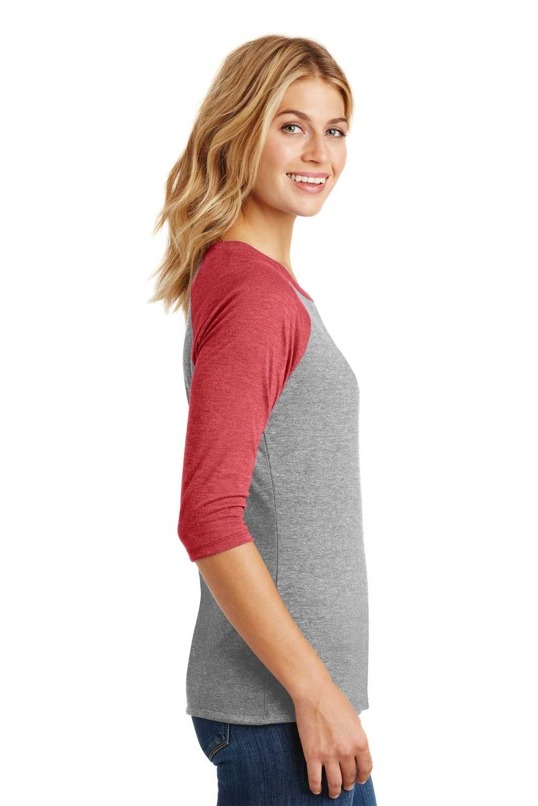 District DM136L Women&#39;s Perfect Tri 3/4-Sleeve Raglan - Red Frost Gray Frost - HIT a Double - 3