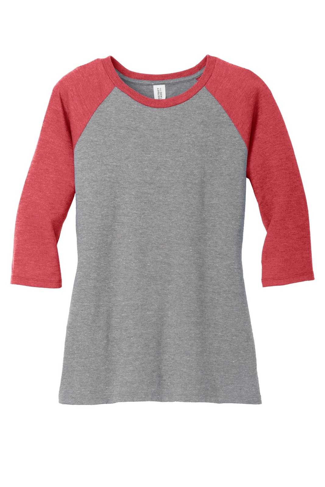 District DM136L Women&#39;s Perfect Tri 3/4-Sleeve Raglan - Red Frost Gray Frost - HIT a Double - 5