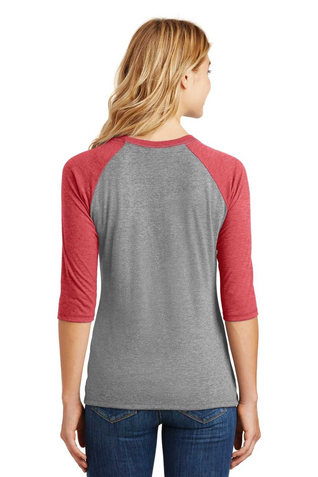 District DM136L Women&#39;s Perfect Tri 3/4-Sleeve Raglan - Red Frost Gray Frost - HIT a Double - 2