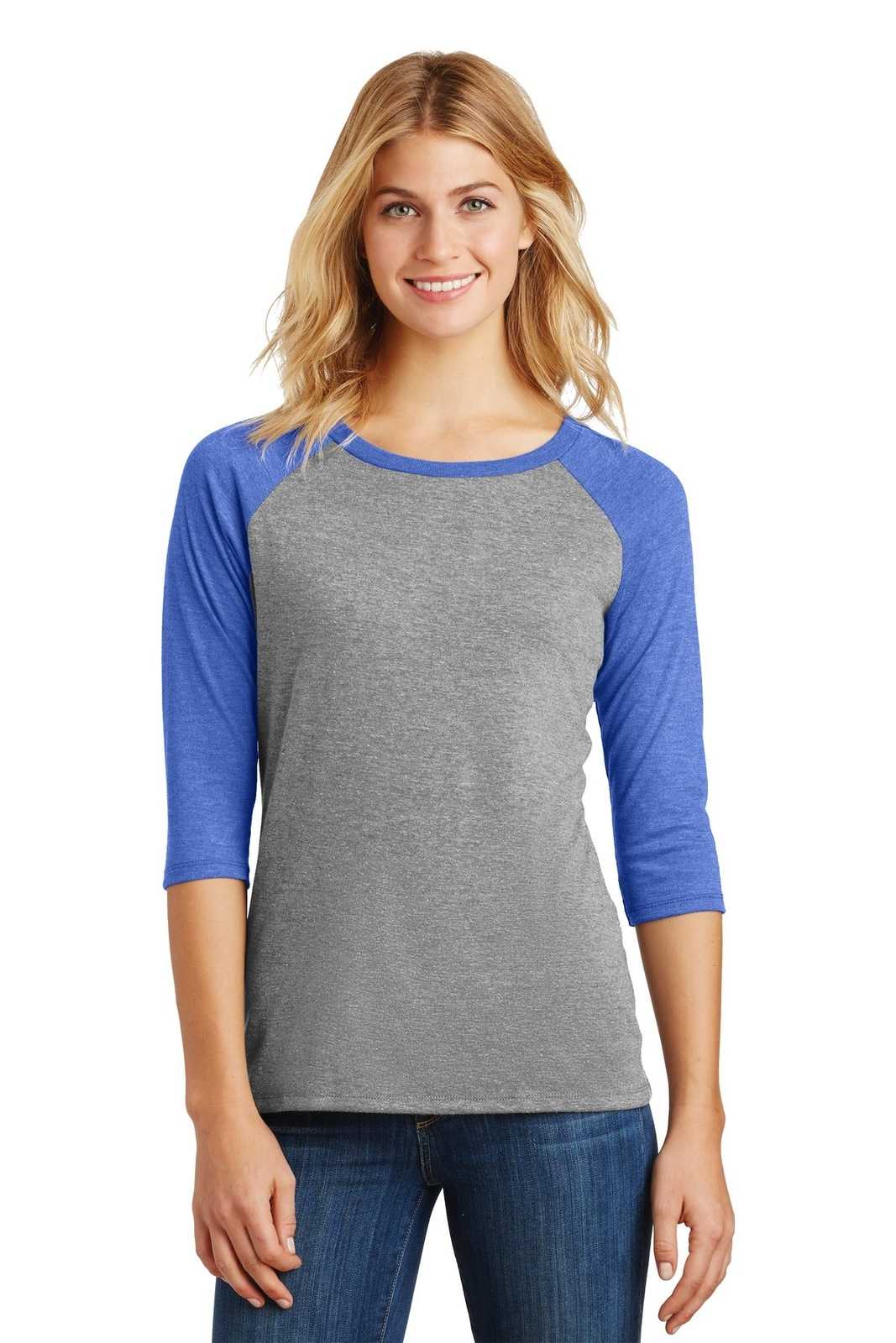 District DM136L Women&#39;s Perfect Tri 3/4-Sleeve Raglan - Royal Frost Gray Frost - HIT a Double - 1