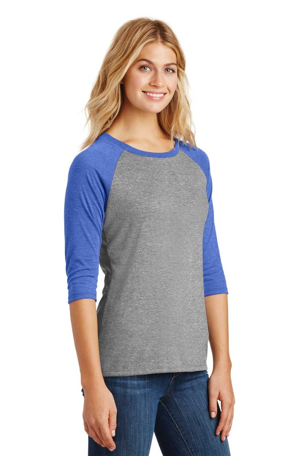 District DM136L Women&#39;s Perfect Tri 3/4-Sleeve Raglan - Royal Frost Gray Frost - HIT a Double - 4