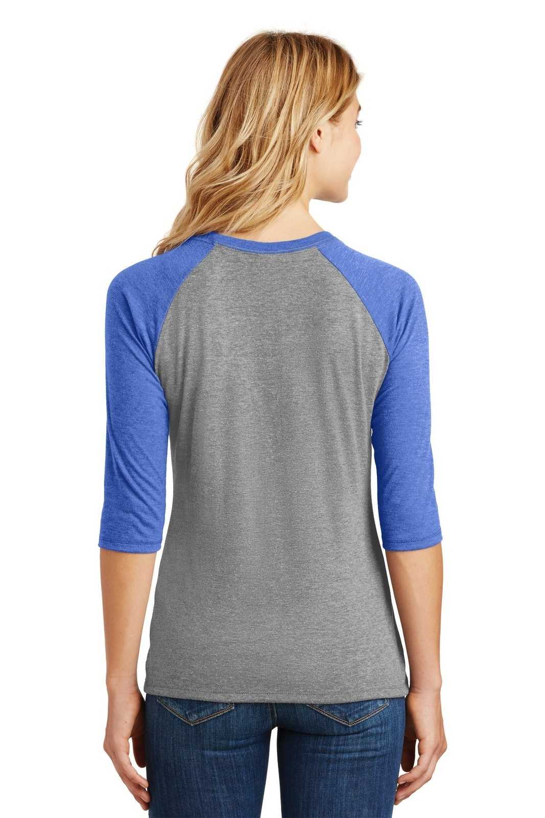 District DM136L Women&#39;s Perfect Tri 3/4-Sleeve Raglan - Royal Frost Gray Frost - HIT a Double - 2