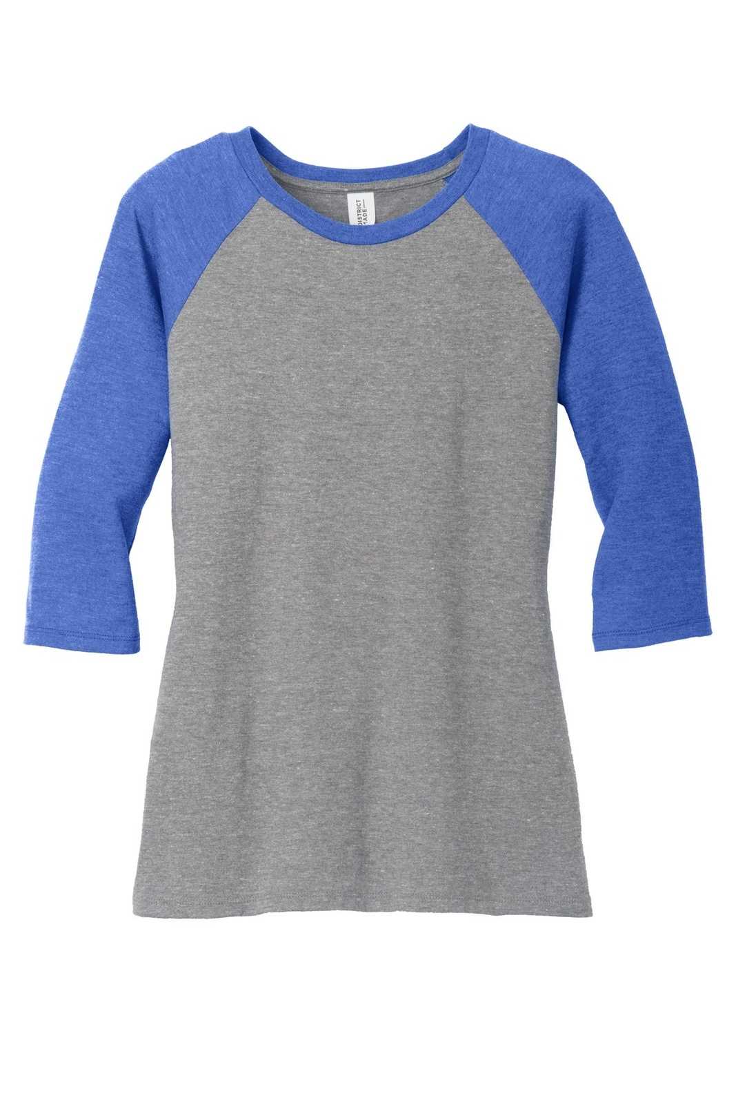 District DM136L Women&#39;s Perfect Tri 3/4-Sleeve Raglan - Royal Frost Gray Frost - HIT a Double - 5