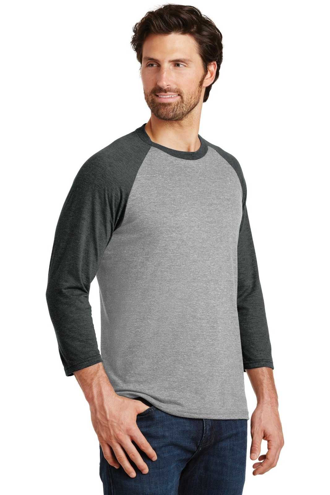 District DM136 Perfect Tri 3/4-Sleeve Raglan - Black Frost Gray Frost - HIT a Double - 4