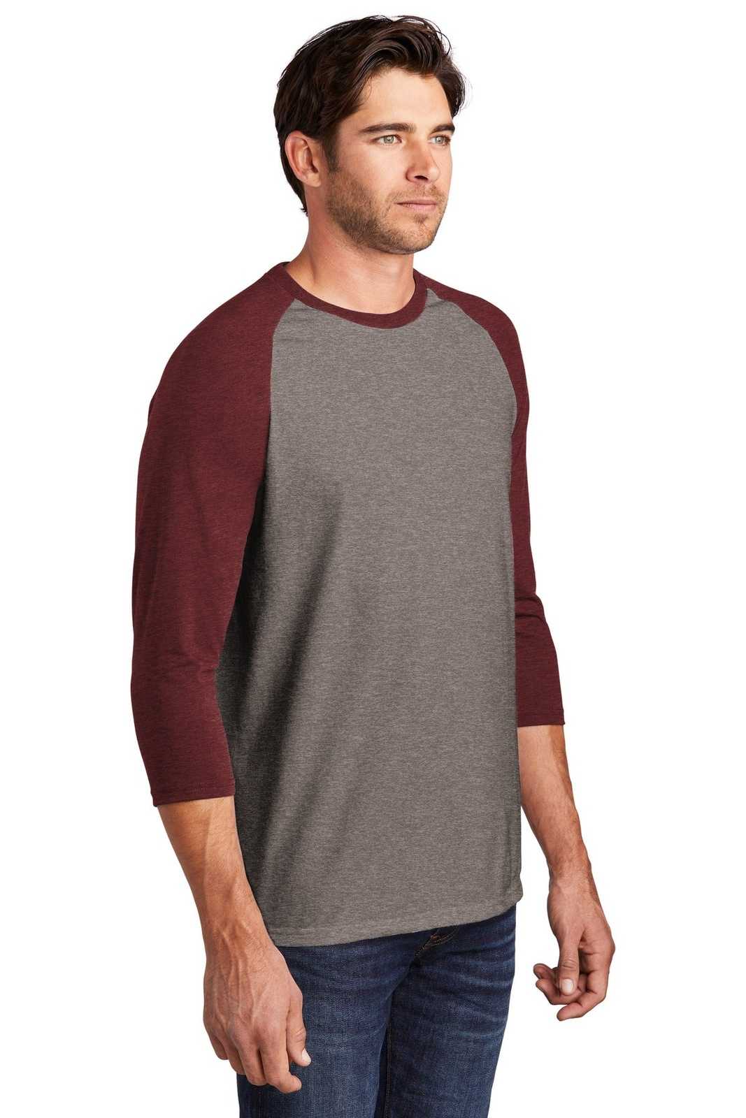 District DM136 Perfect Tri 3/4-Sleeve Raglan - Maroon Frost Gray Frost - HIT a Double - 4