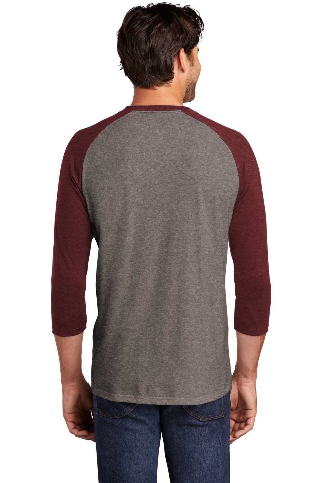 District DM136 Perfect Tri 3/4-Sleeve Raglan - Maroon Frost Gray Frost - HIT a Double - 2