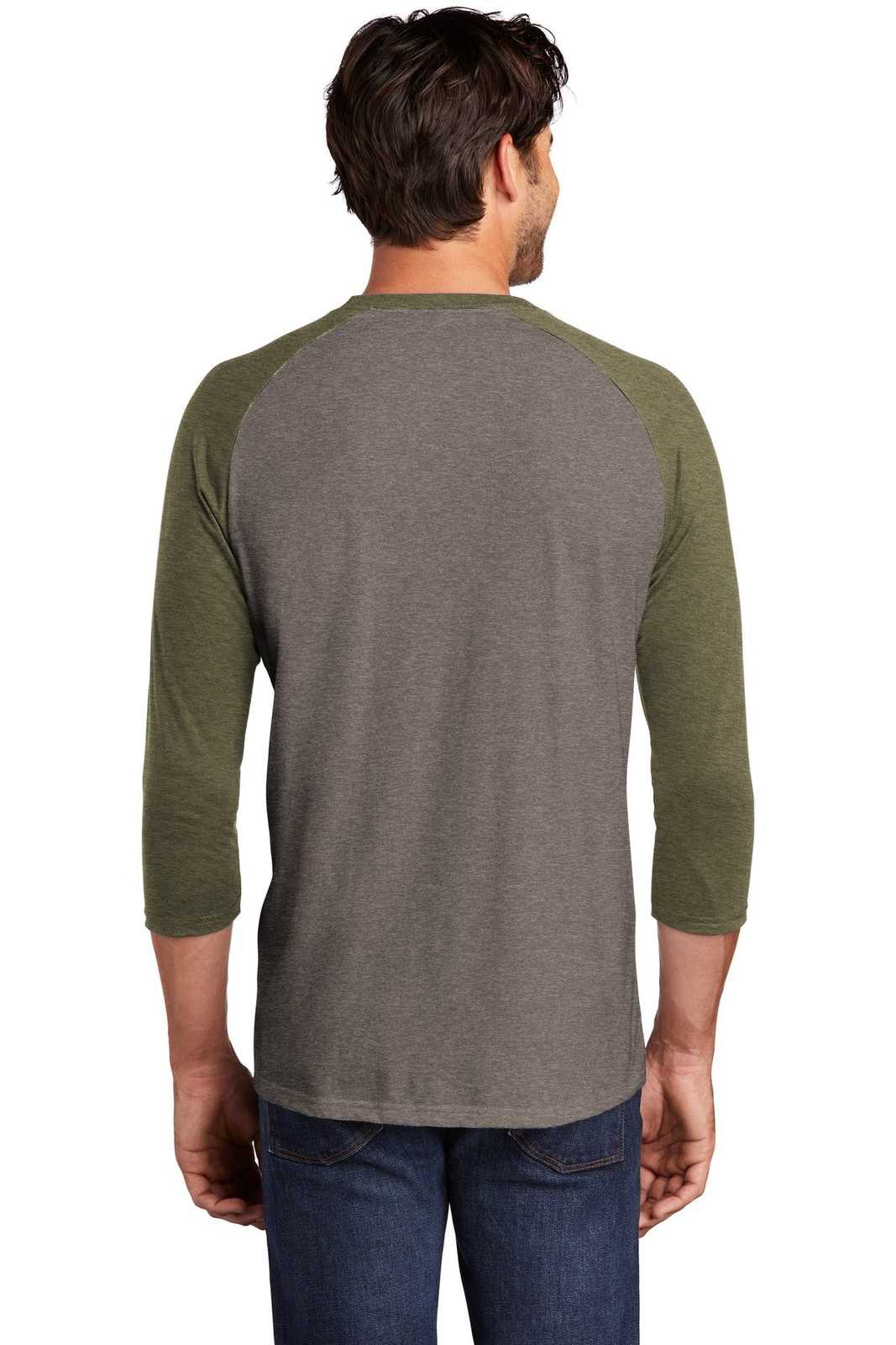 District DM136 Perfect Tri 3/4-Sleeve Raglan - Military Green Frost Gray Frost - HIT a Double - 2