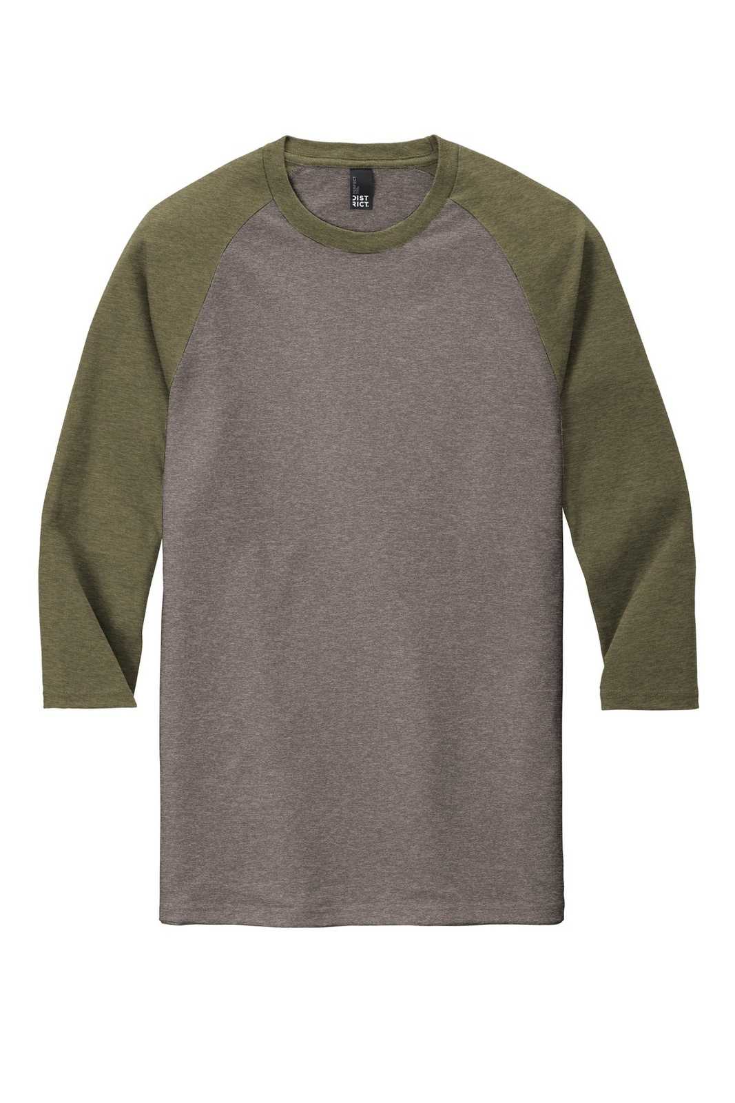 District DM136 Perfect Tri 3/4-Sleeve Raglan - Military Green Frost Gray Frost - HIT a Double - 5