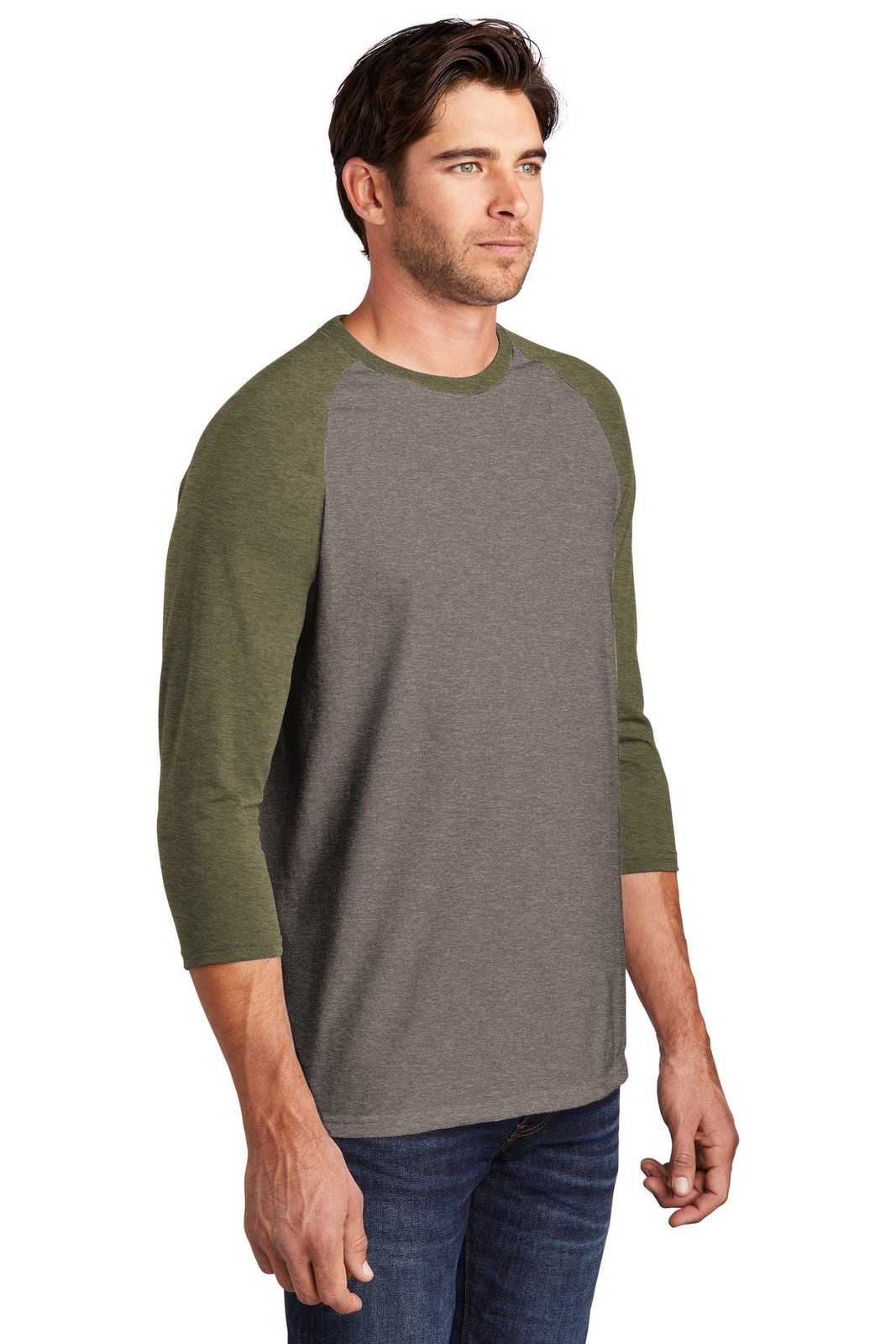 District DM136 Perfect Tri 3/4-Sleeve Raglan - Military Green Frost Gray Frost - HIT a Double - 4