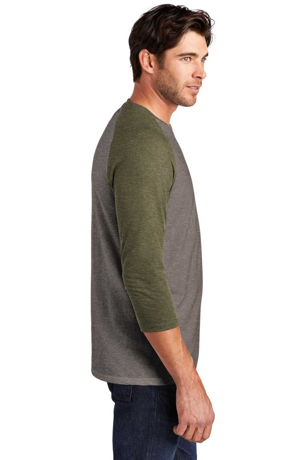 District DM136 Perfect Tri 3/4-Sleeve Raglan - Military Green Frost Gray Frost - HIT a Double - 3