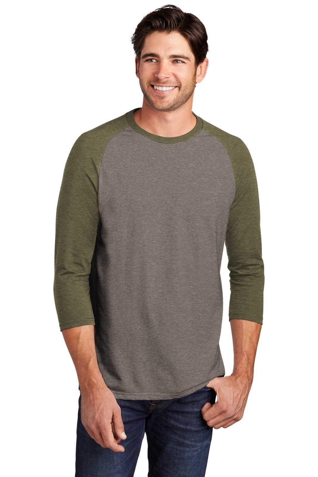 District DM136 Perfect Tri 3/4-Sleeve Raglan - Military Green Frost Gray Frost - HIT a Double - 1