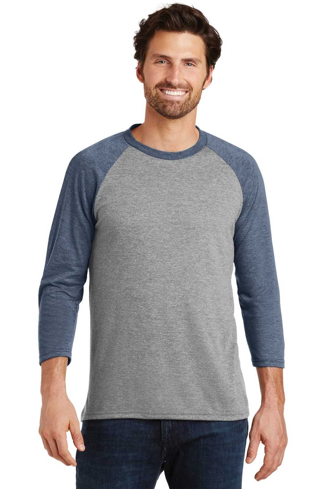 District DM136 Perfect Tri 3/4-Sleeve Raglan - Navy Frost Gray Frost - HIT a Double - 1