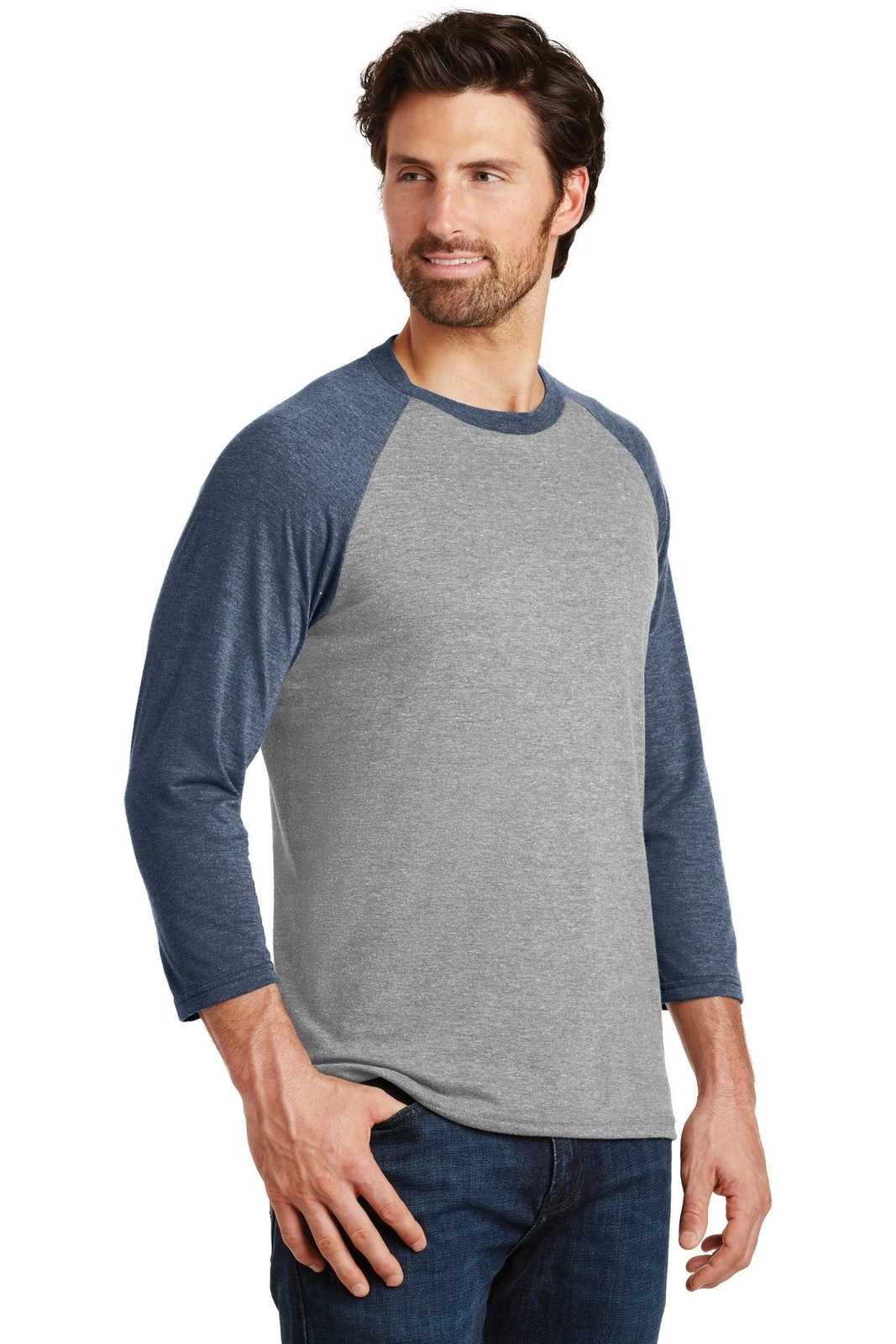 District DM136 Perfect Tri 3/4-Sleeve Raglan - Navy Frost Gray Frost - HIT a Double - 4