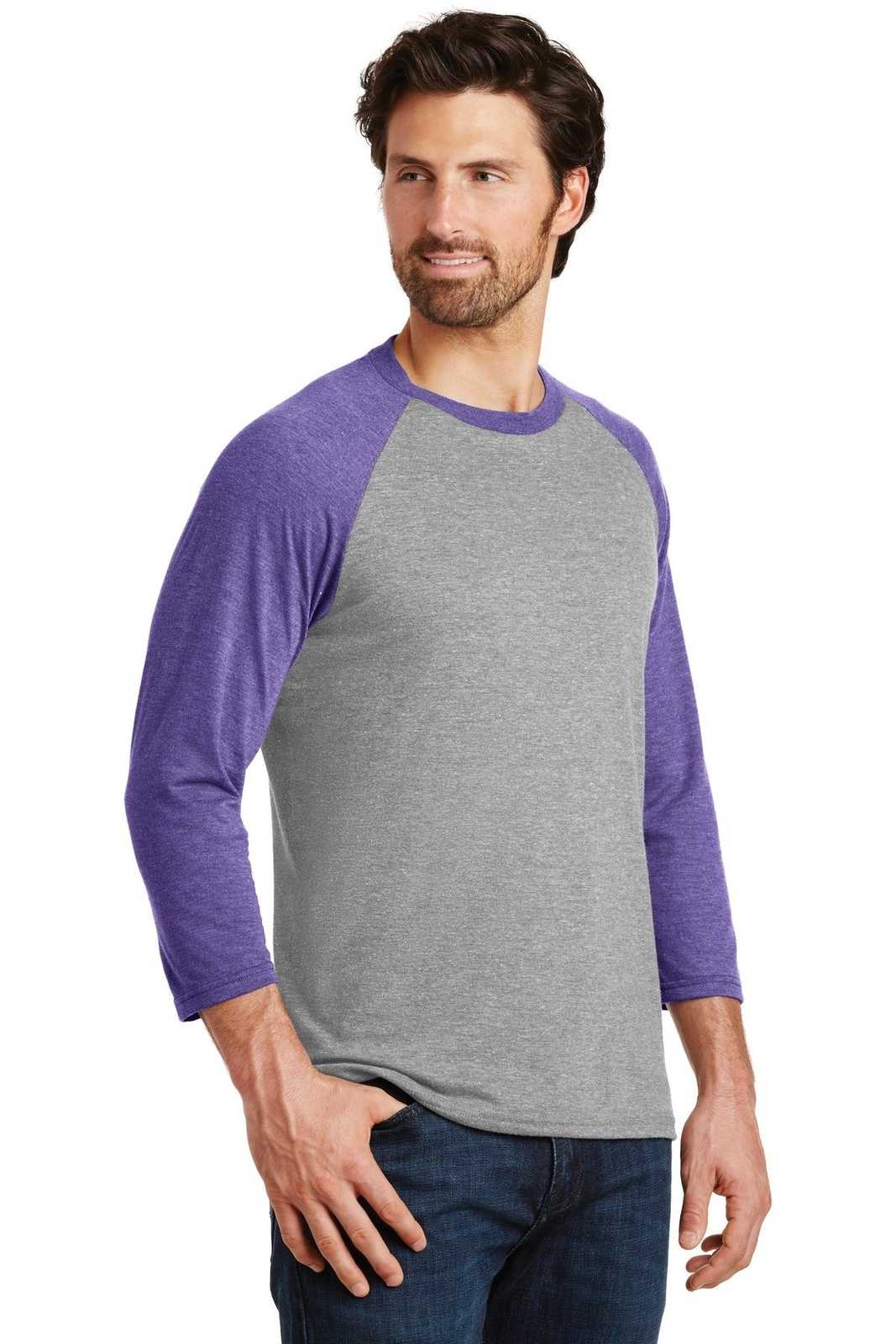District DM136 Perfect Tri 3/4-Sleeve Raglan - Purple Frost Gray Frost - HIT a Double - 4