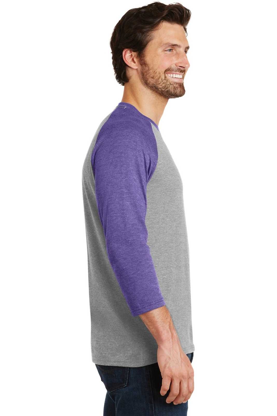 District DM136 Perfect Tri 3/4-Sleeve Raglan - Purple Frost Gray Frost - HIT a Double - 3