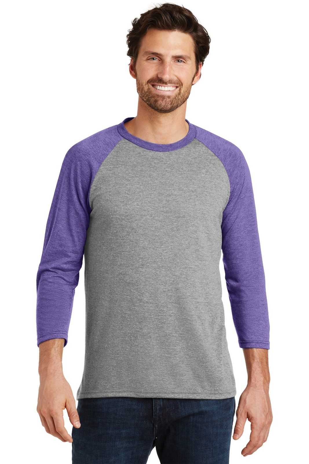 District DM136 Perfect Tri 3/4-Sleeve Raglan - Purple Frost Gray Frost - HIT a Double - 1