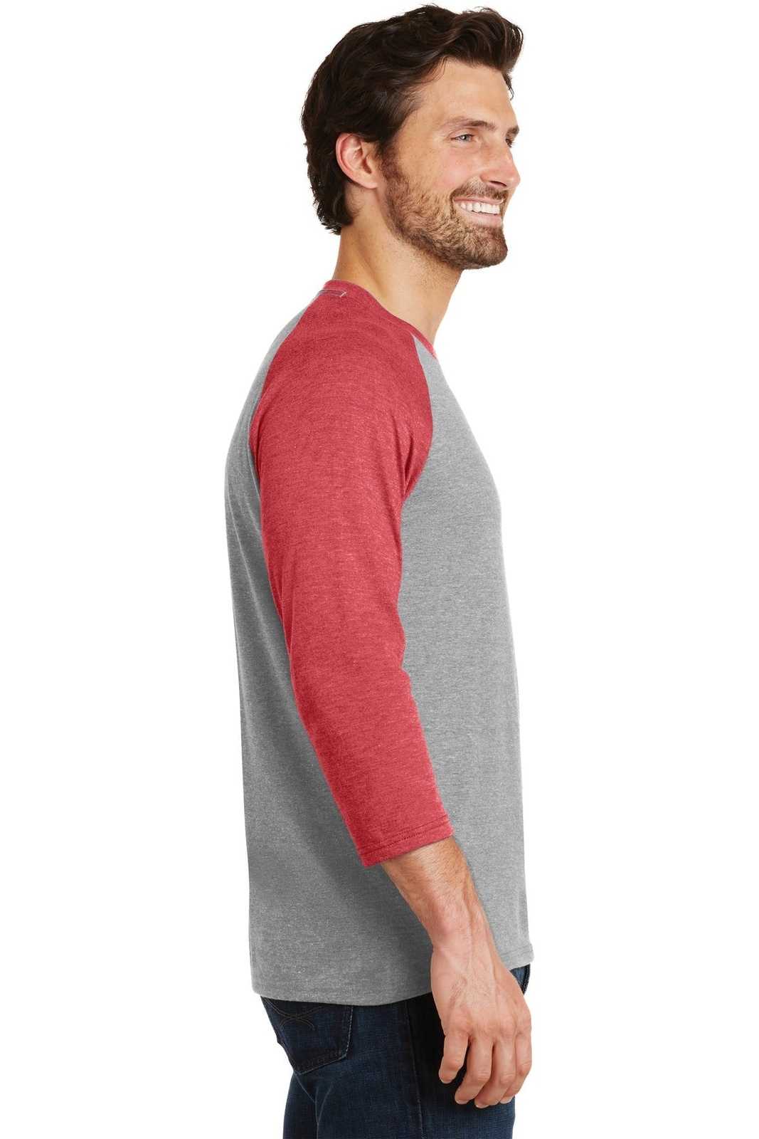 District DM136 Perfect Tri 3/4-Sleeve Raglan - Red Frost Gray Frost - HIT a Double - 3