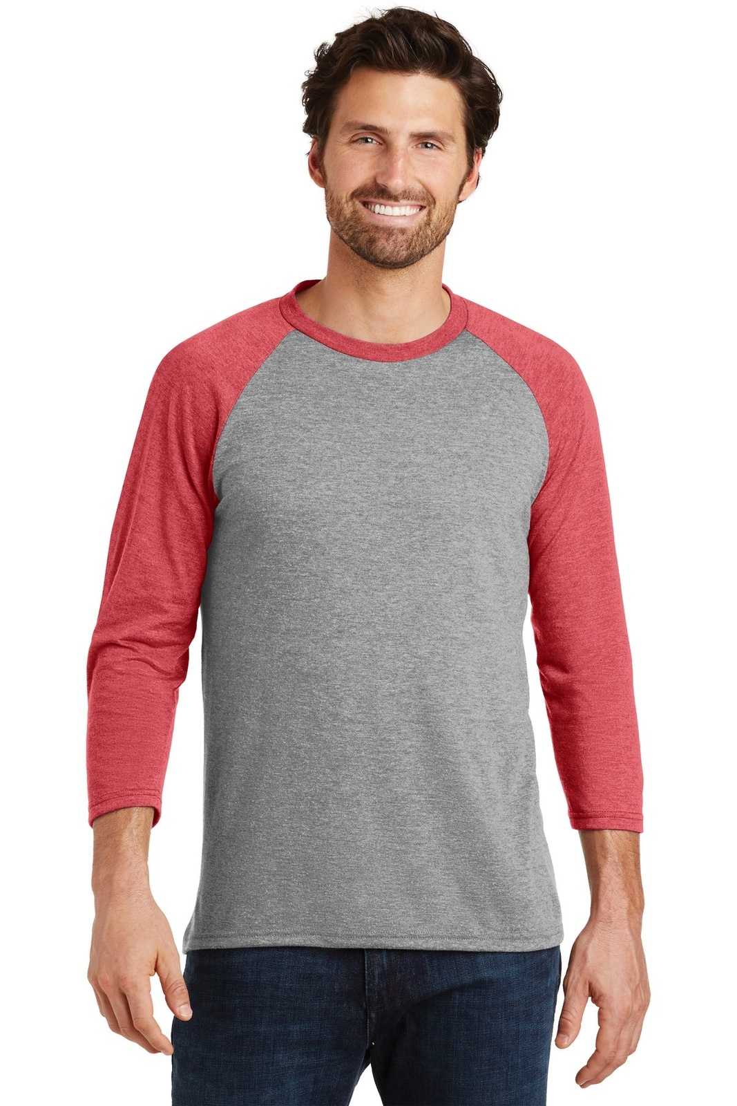 District DM136 Perfect Tri 3/4-Sleeve Raglan - Red Frost Gray Frost - HIT a Double - 1