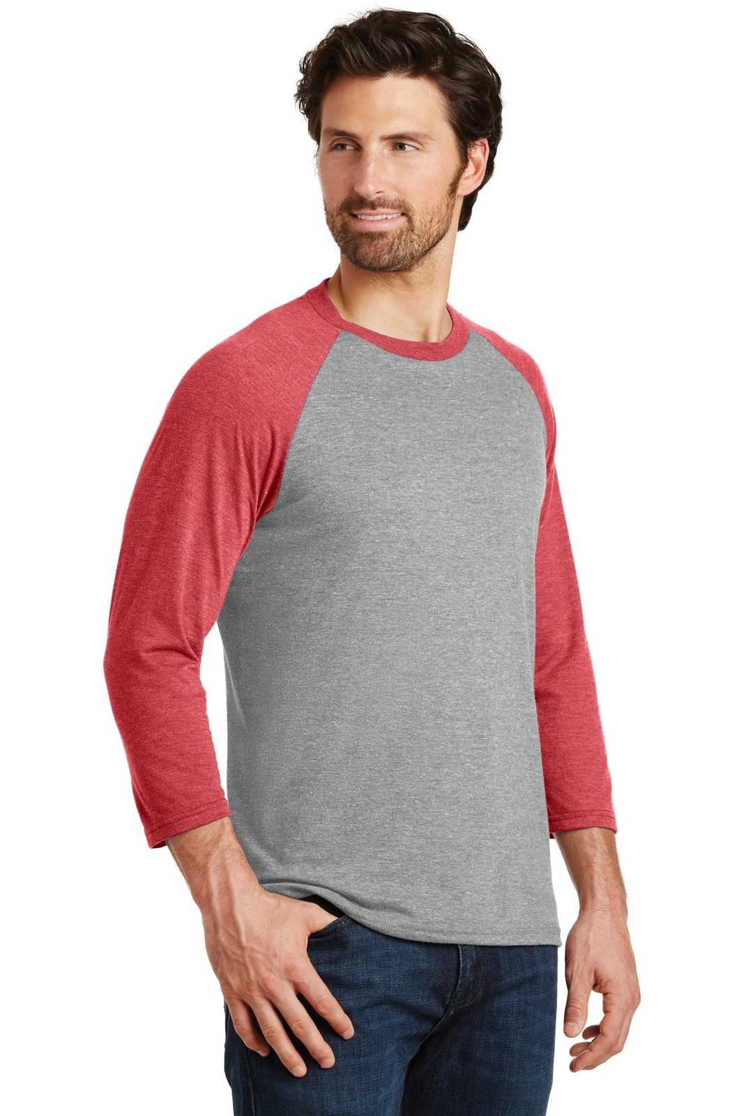 District DM136 Perfect Tri 3/4-Sleeve Raglan - Red Frost Gray Frost - HIT a Double - 4