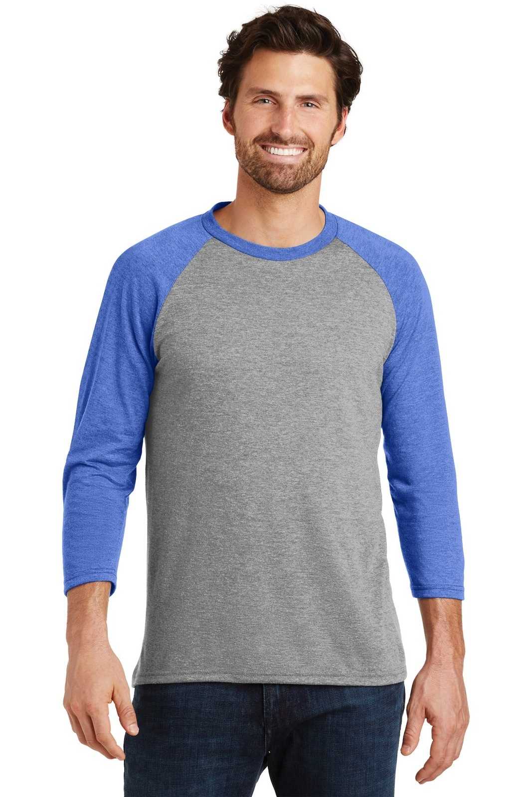 District DM136 Perfect Tri 3/4-Sleeve Raglan - Royal Frost Gray Frost - HIT a Double - 1