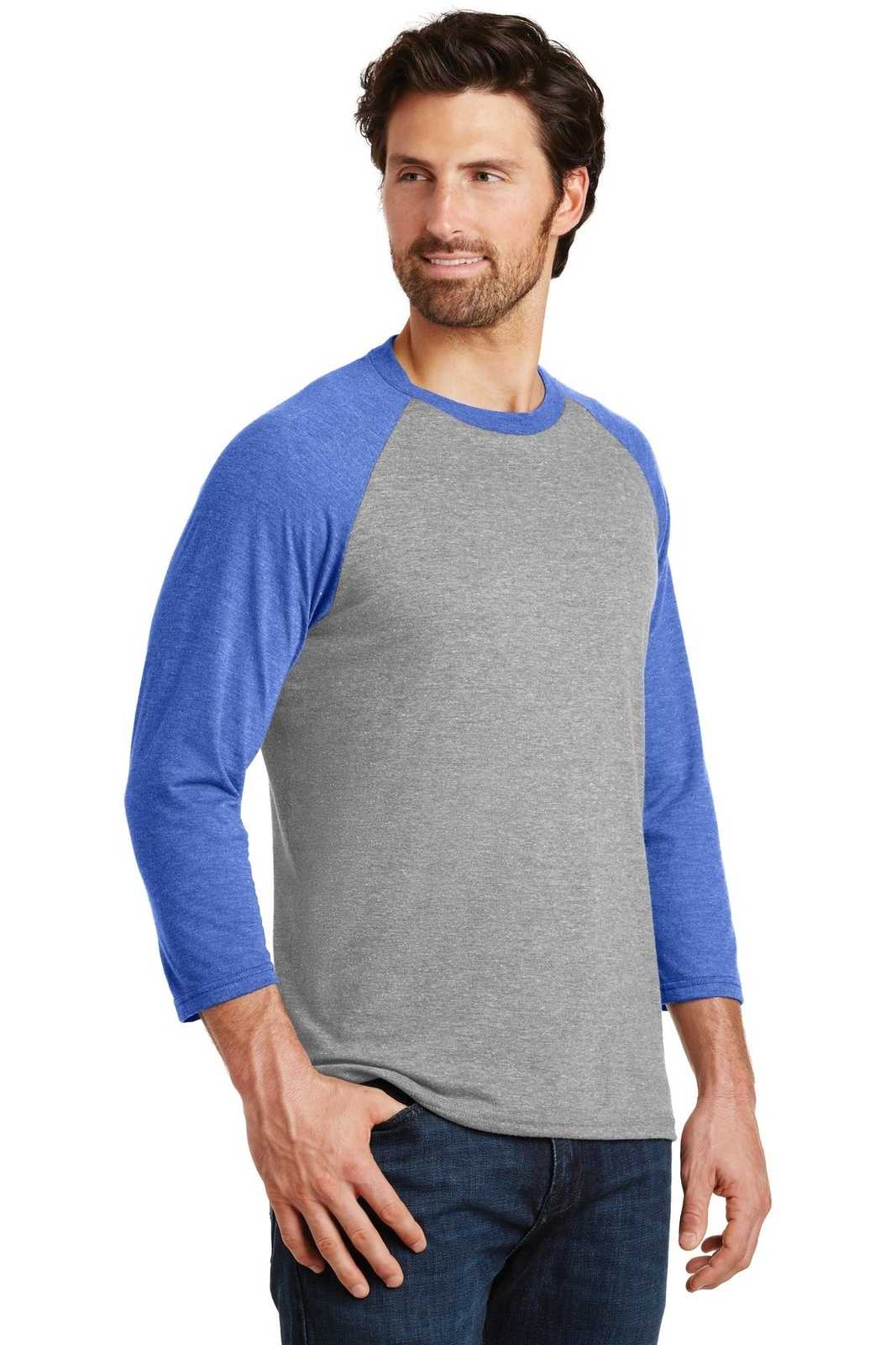 District DM136 Perfect Tri 3/4-Sleeve Raglan - Royal Frost Gray Frost - HIT a Double - 4