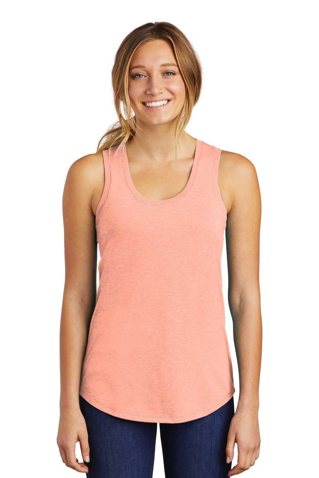 District DM138L Women's Perfect Tri Racerback Tank - Heathered Dusty Peach - HIT a Double - 1