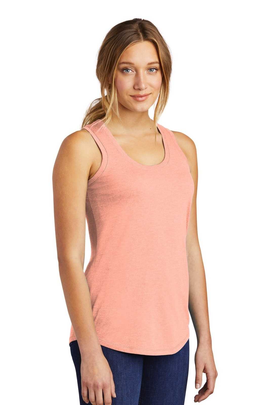 District DM138L Women&#39;s Perfect Tri Racerback Tank - Heathered Dusty Peach - HIT a Double - 4