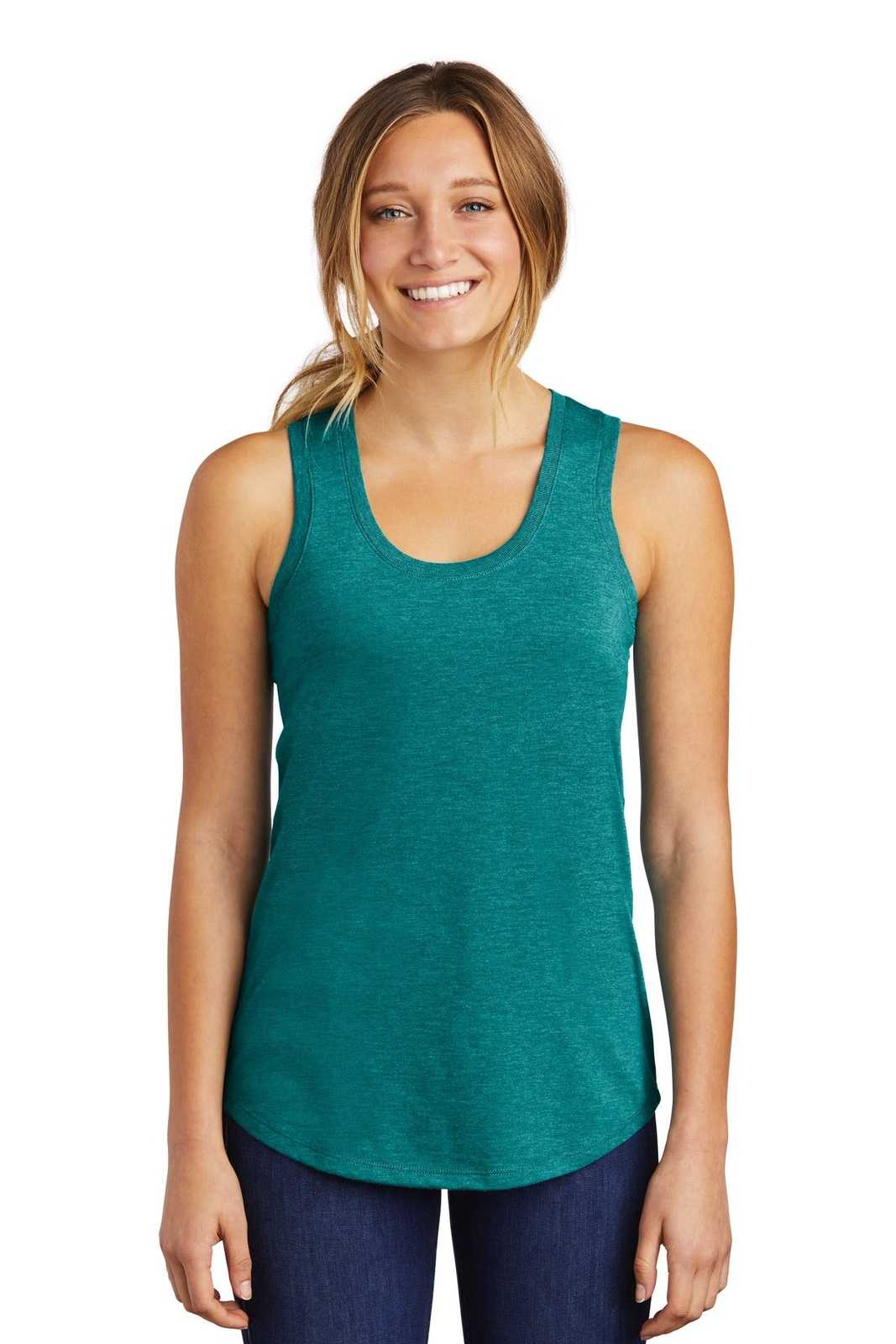 District DM138L Women's Perfect Tri Racerback Tank - Heathered Teal - HIT a Double - 1