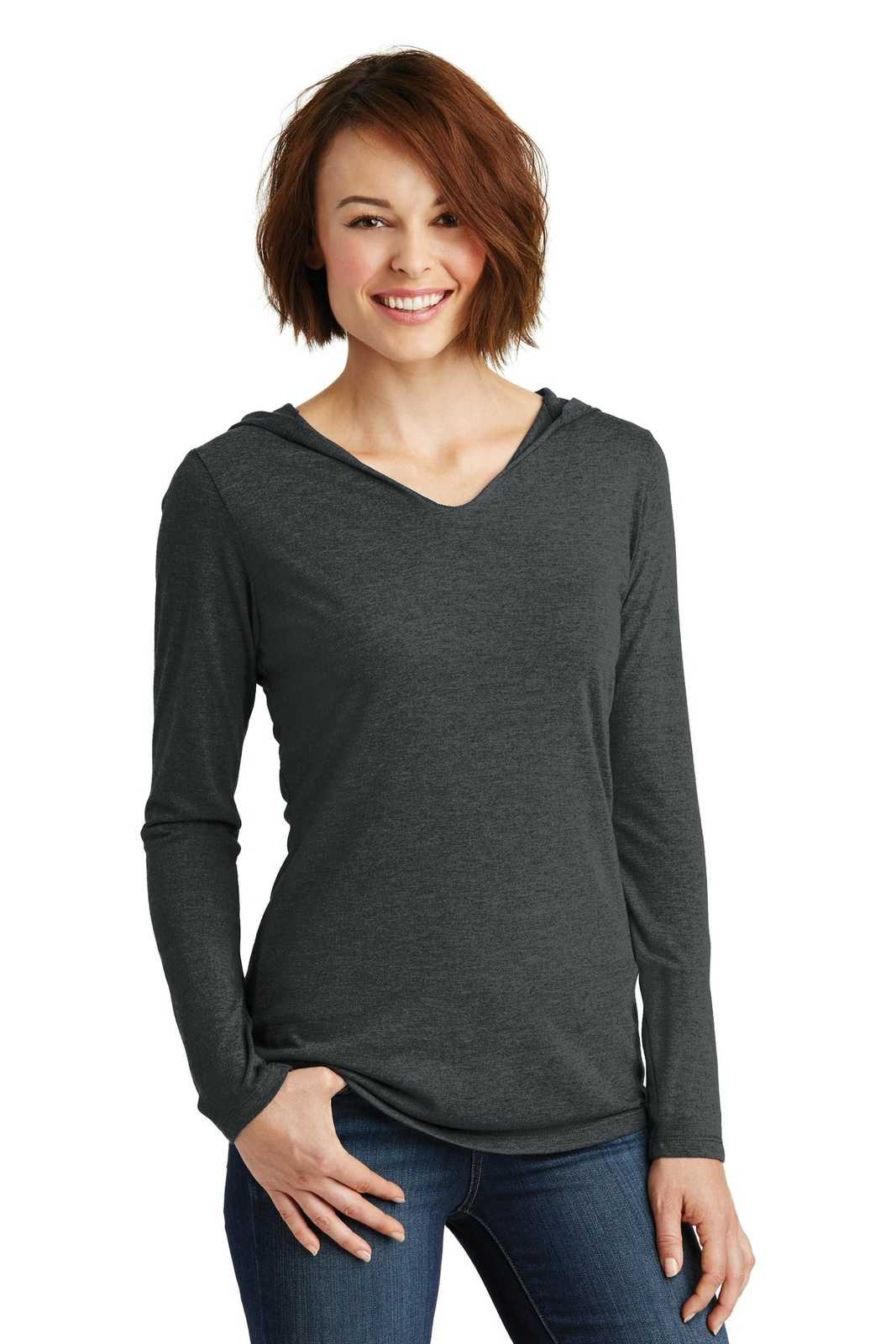 District DM139L Women&#39;s Perfect Tri Long Sleeve Hoodie - Black Frost - HIT a Double - 1