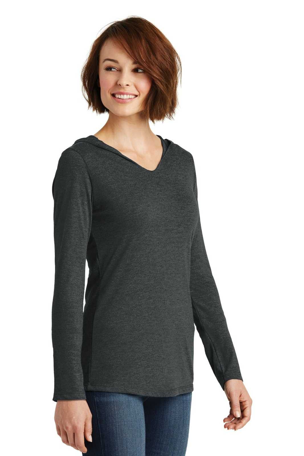 District DM139L Women&#39;s Perfect Tri Long Sleeve Hoodie - Black Frost - HIT a Double - 4