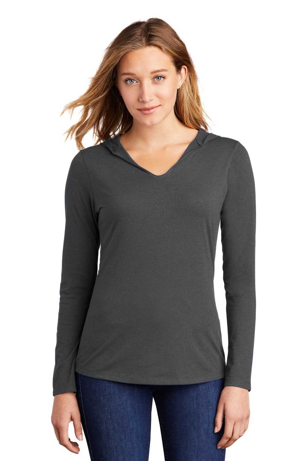District DM139L Women&#39;s Perfect Tri Long Sleeve Hoodie - Charcoal - HIT a Double - 1