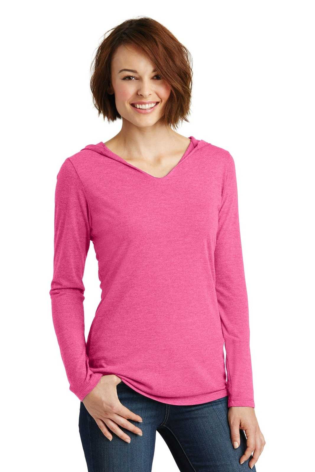 District DM139L Women&#39;s Perfect Tri Long Sleeve Hoodie - Fuchsia Frost - HIT a Double - 1