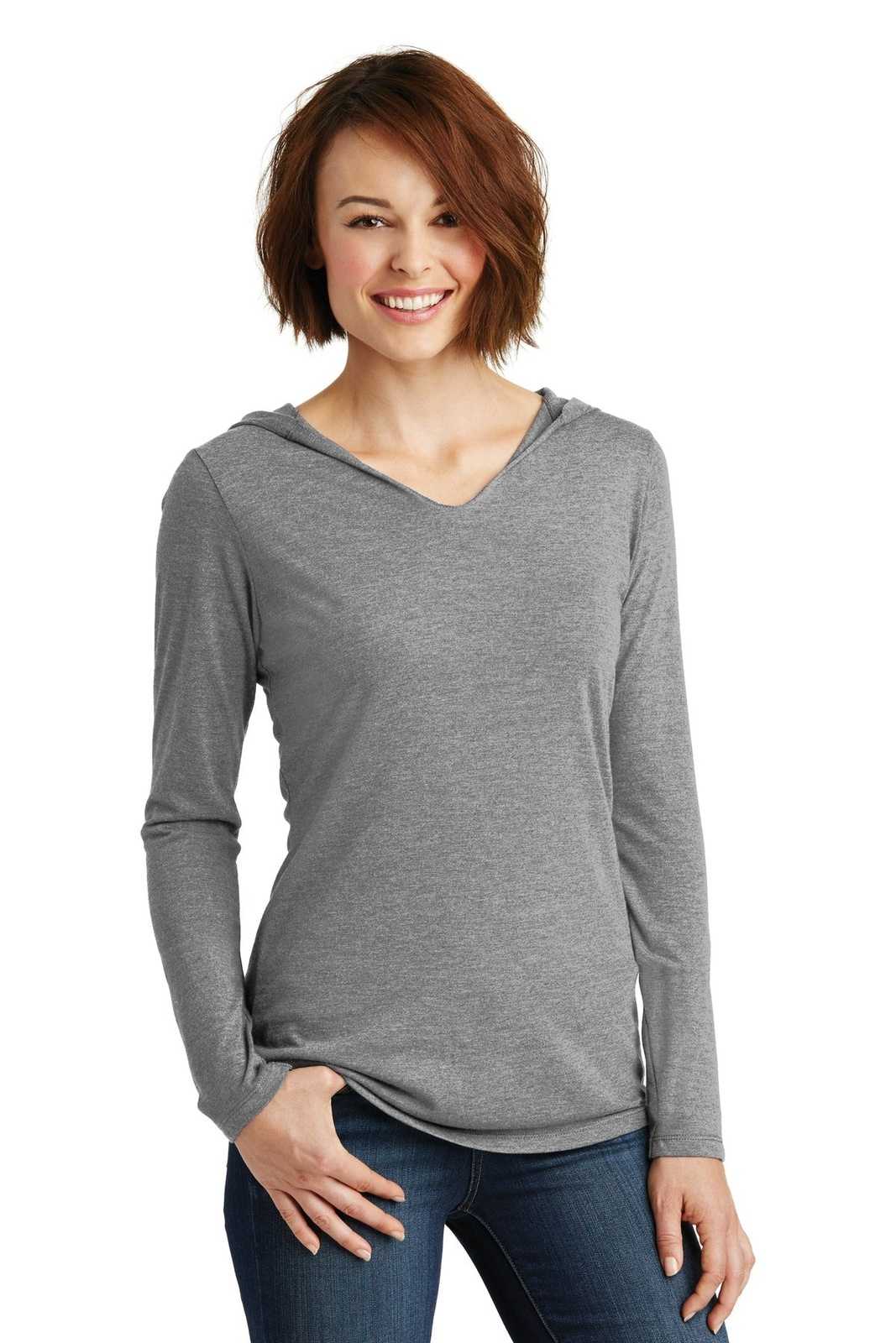 District DM139L Women's Perfect Tri Long Sleeve Hoodie - Gray Frost - HIT a Double - 1