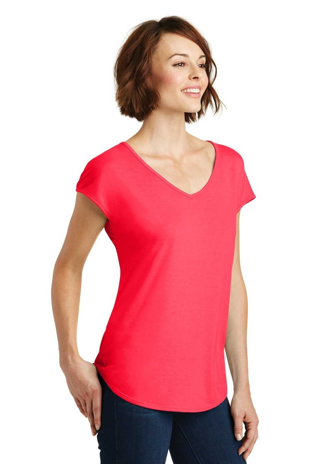 District DM416 Women&#39;s Drapey Cross-Back Tee - Hot Coral - HIT a Double - 4