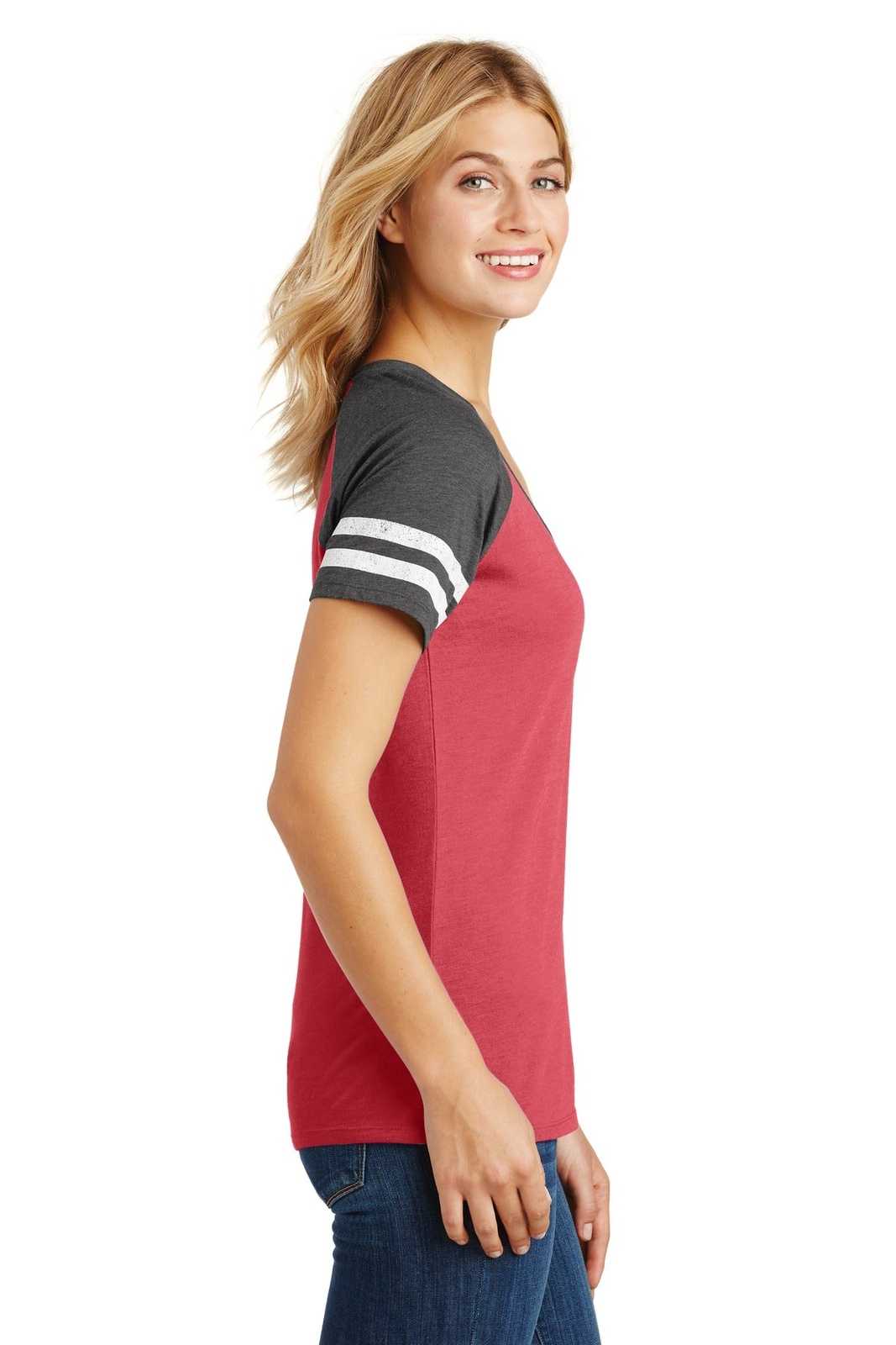 District DM476 Women&#39;s Game V-Neck Tee - Heathered Red Heathered Charcoal - HIT a Double - 3