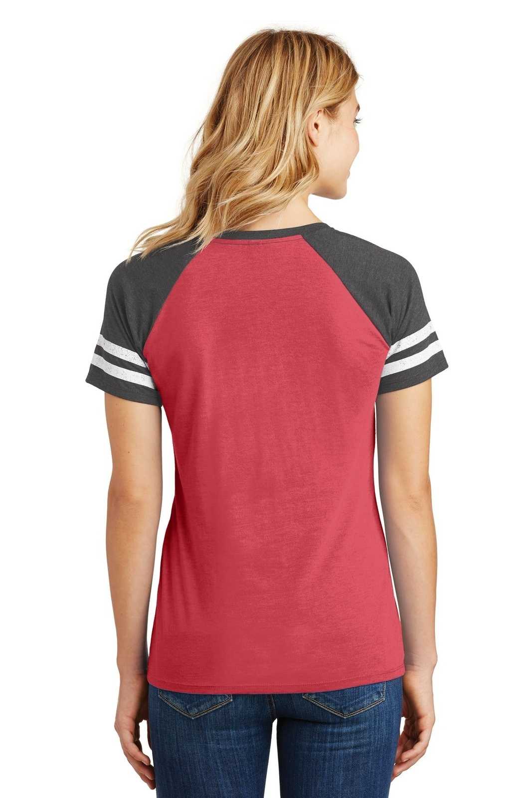 District DM476 Women's Game V-Neck Tee - Heathered Red Heathered Charcoal - HIT a Double - 1