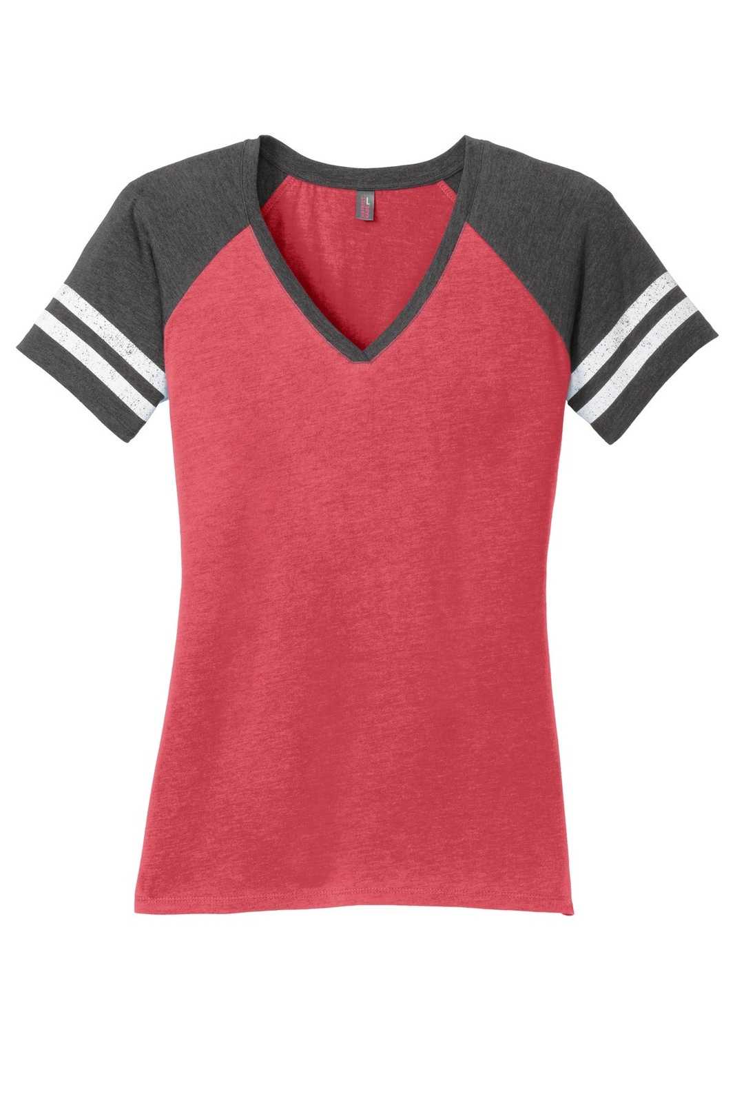 District DM476 Women&#39;s Game V-Neck Tee - Heathered Red Heathered Charcoal - HIT a Double - 5