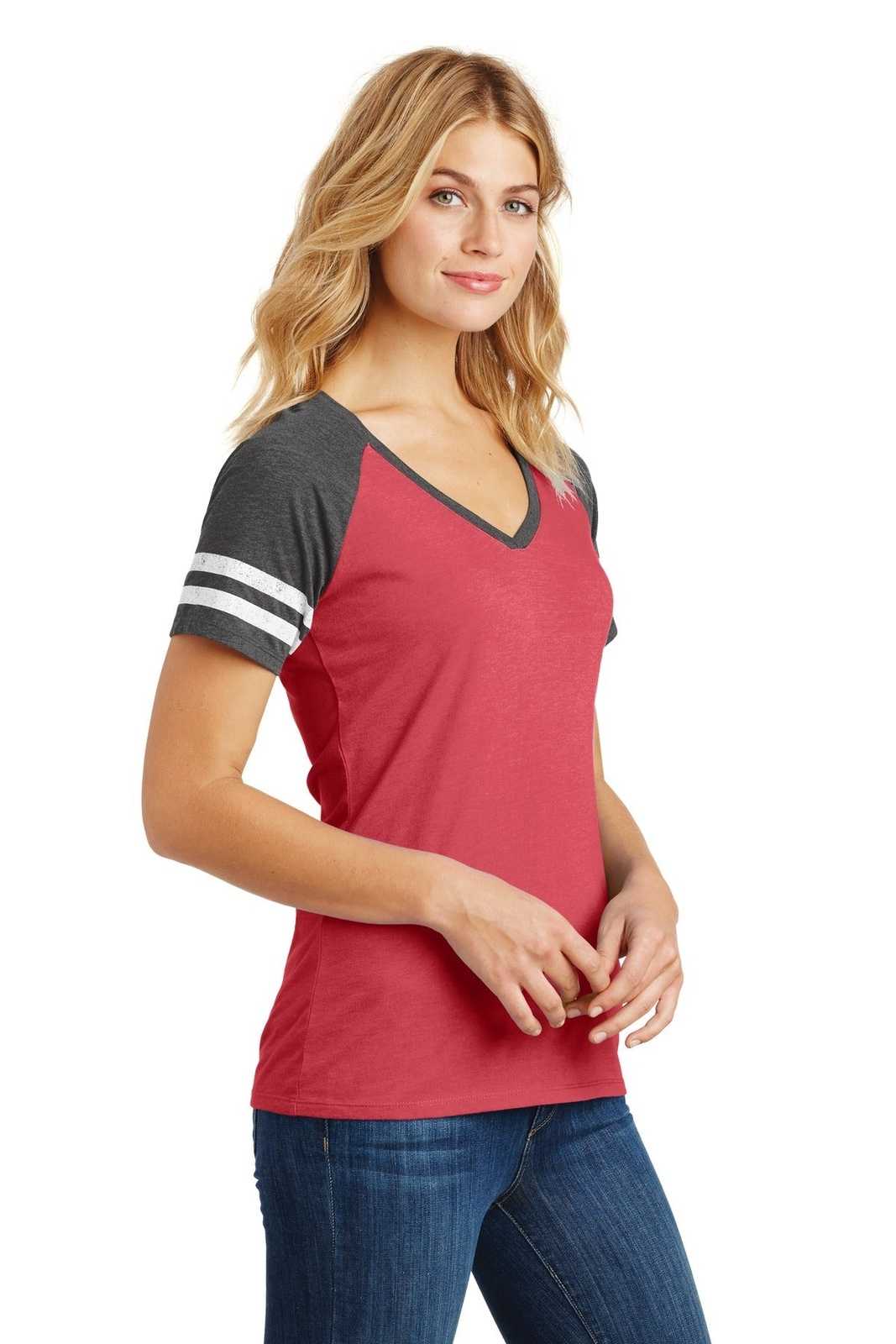 District DM476 Women&#39;s Game V-Neck Tee - Heathered Red Heathered Charcoal - HIT a Double - 4