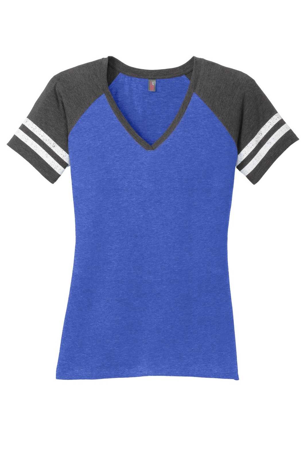 District DM476 Women&#39;s Game V-Neck Tee - Heathered True Royal Heathered Charcoal - HIT a Double - 5